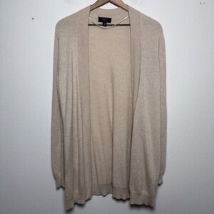 Charters Club Women Cashmere Sweater Cardigan Tan Open Front Minimalist Cozy